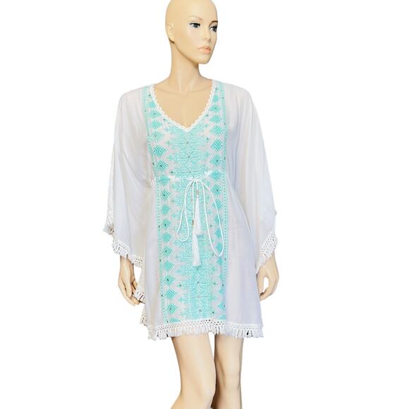 New Melissa Odabash Isabelle White/Mint Beach Coverup Dress Fit Medium/Large - Picture 1 of 10